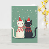 Carte Couple de chats de Noël amour (Fleur jaune)