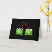 Carte Couple de grenouille avec le coeur. (Fleur jaune)