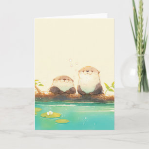 Carte Couple de loutres joyeuses au bord de l'eau