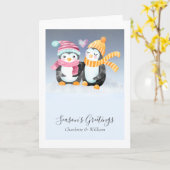 Carte Couple de manchots mignons en chapeaux assis dans  (Fleur jaune)