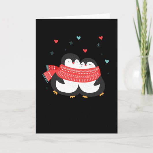 Carte Couple de manchots mignons Noël Hiver Amour (Devant)