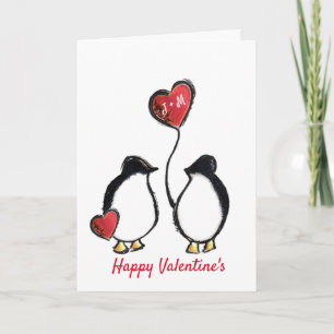 Carte Couple de manchots mignons pour la Saint-Valentin