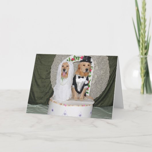 Carte Couple de mariés dorés sur le gâteau (Devant)