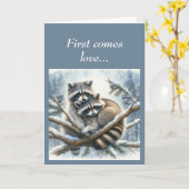 Carte Couple de mignons Raccoons (Fleur jaune)
