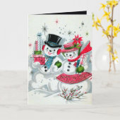 Carte couple de neige de Noël rétro vintage (Fleur jaune)