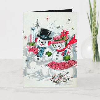 Carte couple de neige de Noël rétro vintage