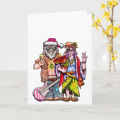 Carte Couple de Père Noël hippie (Fleur jaune)