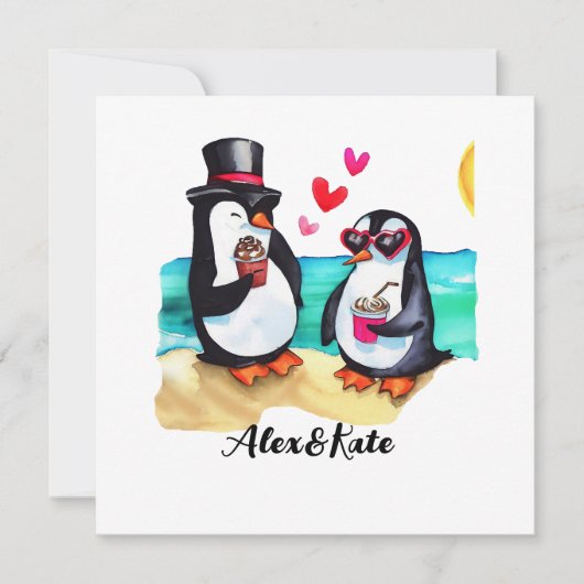Carte Couple de pingouin drôle, Animaux en amour (Devant)