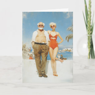 Carte Couple de plage vintage été contraste