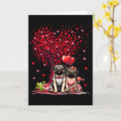 Carte Couple de Pug Cotume arbre de la Saint-Valentin Cœ (Fleur jaune)