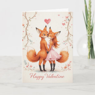 Carte Couple de renards valentin Mignon bois de la Saint