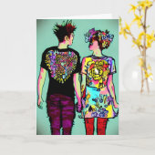 Carte Couple de rock grunge mignon Joyeuse Saint-Valenti (Fleur jaune)