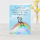 Carte Couple de Stick Figure d'anniversaire sur un arc-e (Fleur jaune)