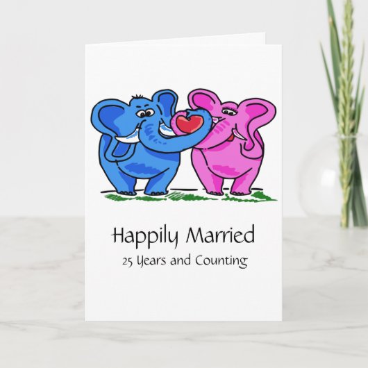 Carte Couple d'éléphants mignons dans l'anniversaire de  (Devant)