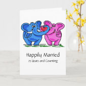 Carte Couple d'éléphants mignons dans l'anniversaire de  (Fleur jaune)