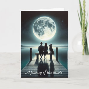 Carte Couple et chien sous une Pleine lune
