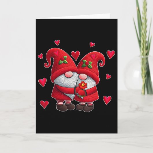 Carte Couple Gnomes Saint-Valentin Cœurs Costume Gnome (Devant)