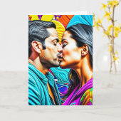 Carte Couple hispanique embrasser l'Amo (Fleur jaune)