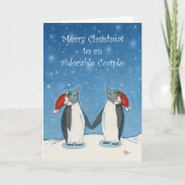 Carte Couple Lesbienne Noël mignonne Pingouins Snowflake (Devant)