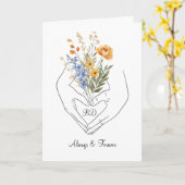 Carte Couple Mains Cœur Art en Ligne Floral (Fleur jaune)