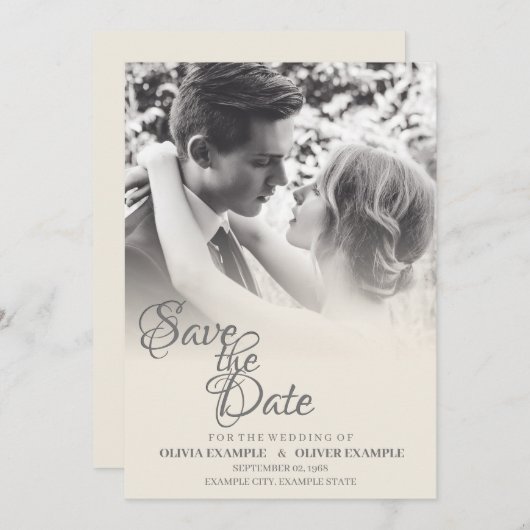Carte Couple Mariage baiser en monochrome (Devant / Derrière)