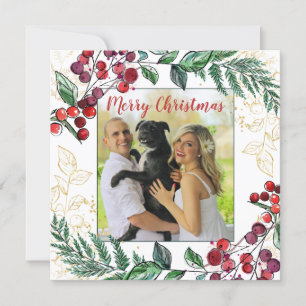 Carte Couple marié avec chien photo Floral Noël