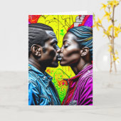 Carte Couple noir embrasser dans l'amour (Fleur jaune)