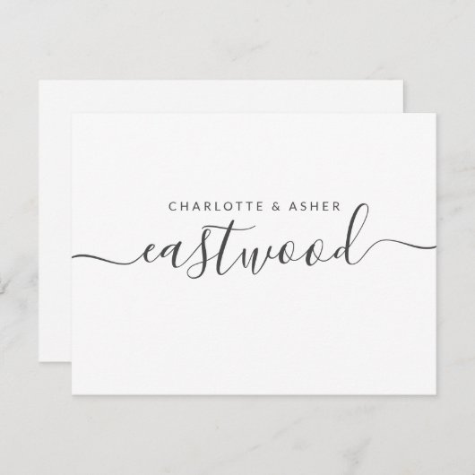 Carte Couple Nom Noir Sur Note Blanche (Devant / Derrière)