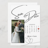 Carte Couple Photo Modern Script Calendrier Enregistrer  (Devant / Derrière)
