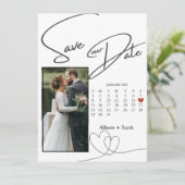 Carte Couple Photo Modern Script Calendrier Enregistrer  (Debout devant)