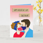 Carte Couple rétro baiser avec facemask Valentines Day (Fleur jaune)