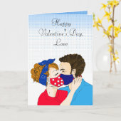 Carte Couple rétro baiser avec facemask Valentines Day (Fleur jaune)