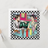 Carte Couple rétro des années 1950 à Diner Blank (Devant/Arrière en situation)