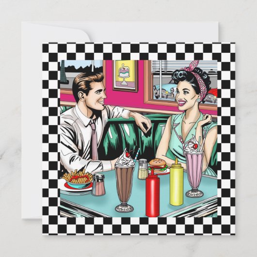 Carte Couple rétro des années 1950 à Diner Blank (Devant)