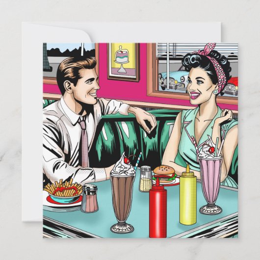 Carte Couple rétro des années 1950 à Diner Blank (Devant)
