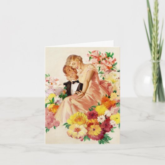 Carte Couple romantique vintage et fleurs (Devant)
