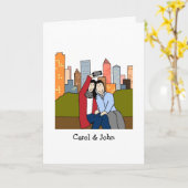 Carte Couple selfie - personnalized cartoon card (Fleur jaune)