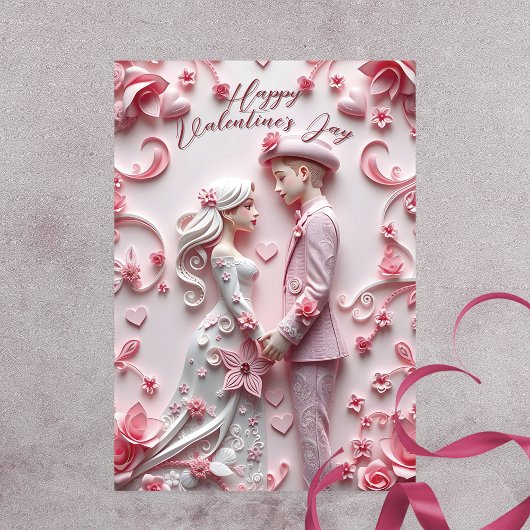 Carte Couple tenant la main rose romantique Saint-Valent
