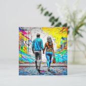 Carte Couple tenant les mains Urban Graffiti Art (Debout devant)