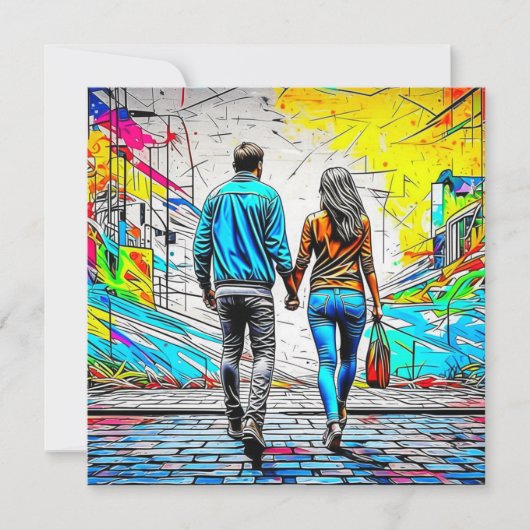 Carte Couple tenant les mains Urban Graffiti Art (Devant)