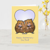 Carte Couples de hamster, anniversaire heureux ; Les (Fleur jaune)