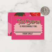 Carte Coupon À damiers fraise rose personnalisée (Devant/Arrière en situation)