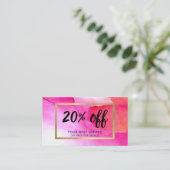 Carte Coupon à rabais en Aquarelle rose gras (Debout devant)