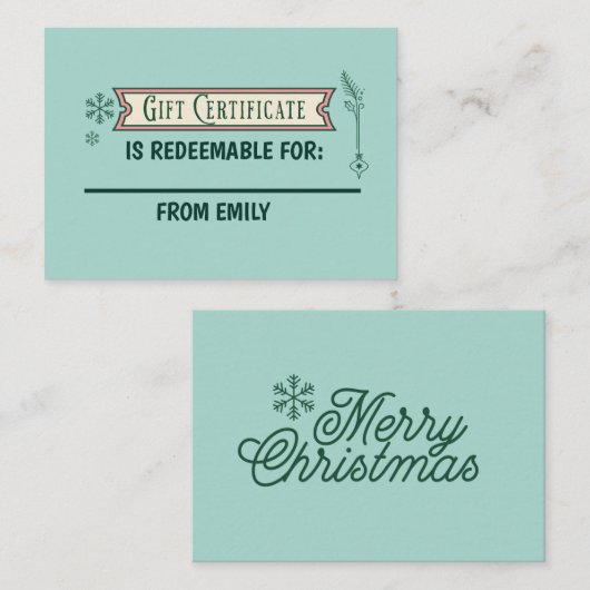 Carte Coupon de Noël personnalisée Rachat Cadeau (Devant / Derrière)