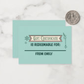 Carte Coupon de Noël personnalisée Rachat Cadeau (Devant/Arrière en situation)