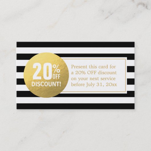 Carte Coupon de réduction - Étiquette d'or noir et (Devant)
