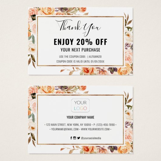 Carte Coupon Gold Floral de Terracotta Automne (Devant & derrière)