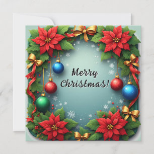 Carte Couronne botanique de Noël 🎄✨ Poinsettia Fêtes