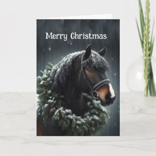 Carte Couronne de Cheval Noir de Noël