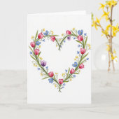 Carte Couronne de coeurs à l'aquarelle (Fleur jaune)